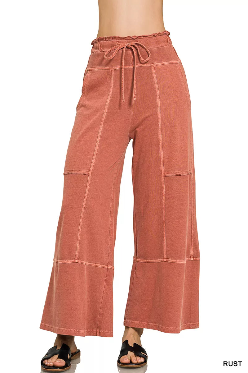 Zenana French Terry Washed Exposed-seam Wide Leg Pants – Market