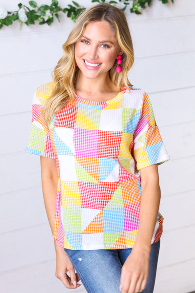 Multicolor Geometric Textured Knit Top