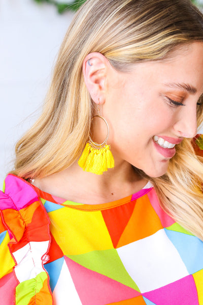 Dandelion  & Gold Fringe Tassel Hoop Earrings