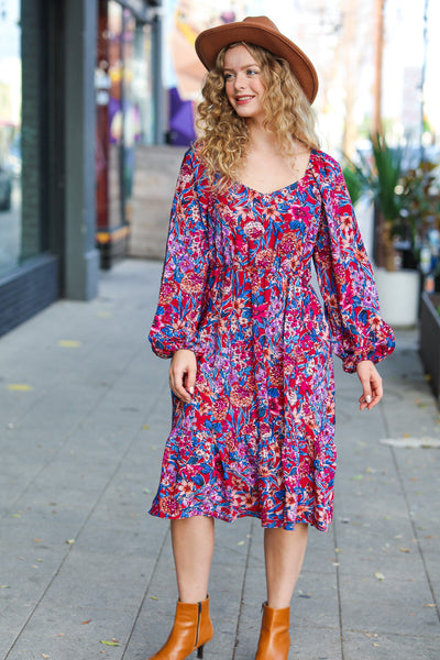 Take The Leap Magenta Floral Print Midi Dress