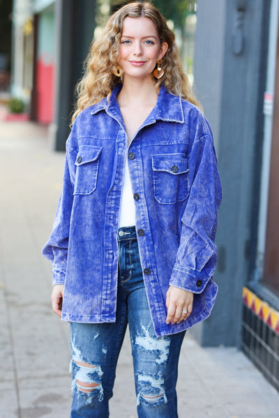 Call On Me Blue Vintage Oversized Corduroy Shacket