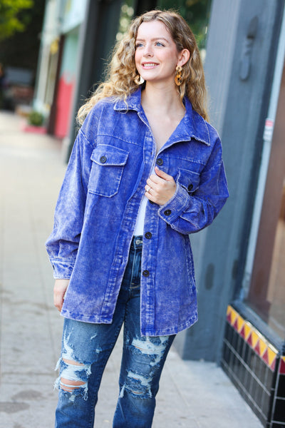 Call On Me Blue Vintage Oversized Corduroy Shacket