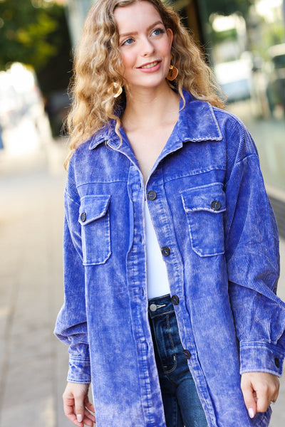 Call On Me Blue Vintage Oversized Corduroy Shacket