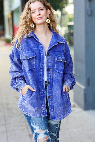 Call On Me Blue Vintage Oversized Corduroy Shacket
