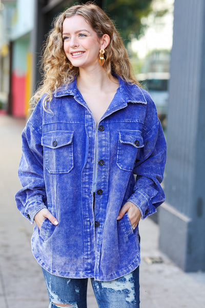 Call On Me Blue Vintage Oversized Corduroy Shacket