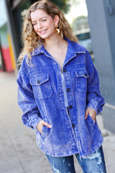 Call On Me Blue Vintage Oversized Corduroy Shacket