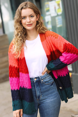 Make Your Day Magenta Honeycomb Knit Button Down Cardigan