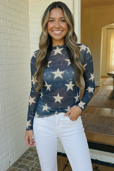 Star Gazer Long Sleeve Mesh Top