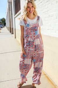 Weekend Ready Fuchsia Patchwork Baggy Overall Jumpsuit