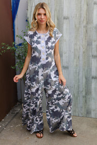 Spread Joy Loose Fit Camouflage French Terry Jumpsuit with Side Pockets