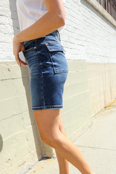 Judy Blue Dark Wash Midrise Back Flap Pocket Denim Shorts