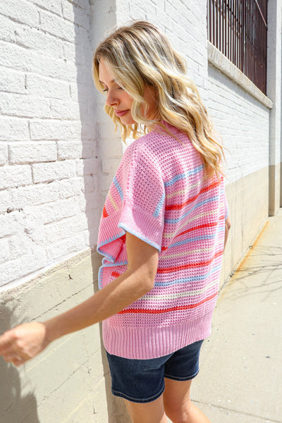 You Got This Pink Stripe Dolman Short Sleeve Sweater Knit Vest