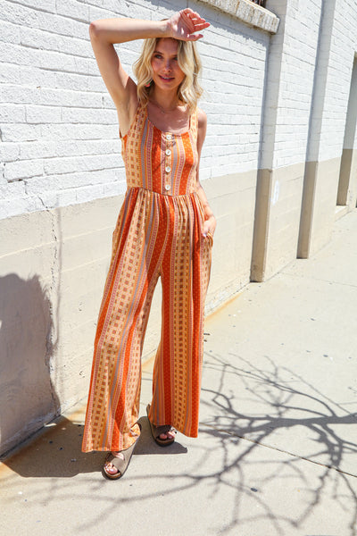 Boho Vibes Rust & Yellow Abstract Print Wide Leg Jumper