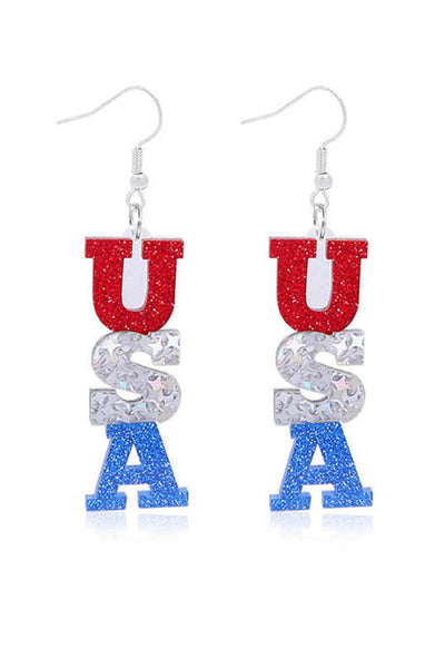 Patriotic USA Glitter Tiered Resin Earrings
