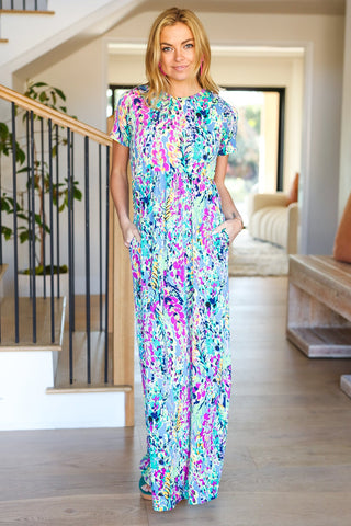 Diva Dreams Green & Orchid Floral Print Maxi Dress