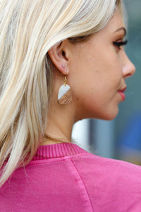 Wood & Cream Geometric Drop Earrings
