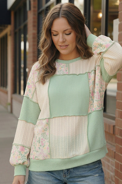Floral Fields Mint Ribbed Colorblock