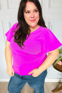 PLUS Keep Your Cool Bright Mauve Flutter Sleeve V Neck Top