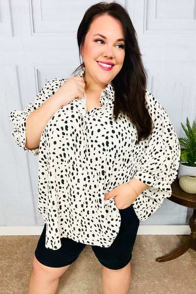 Diva Loving Ivory Leopard Print Button Down Oversized Top