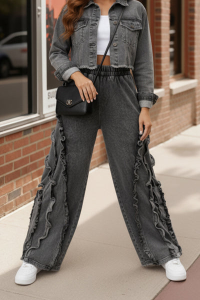 Ruffle Road Trip Charcoal Pants