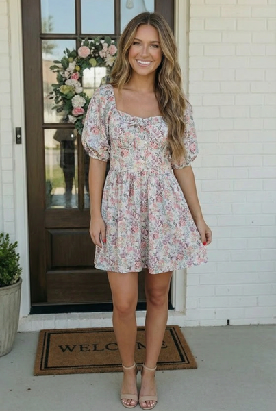 Garden Party Dreams Floral Puff Sleeve Mini Dress