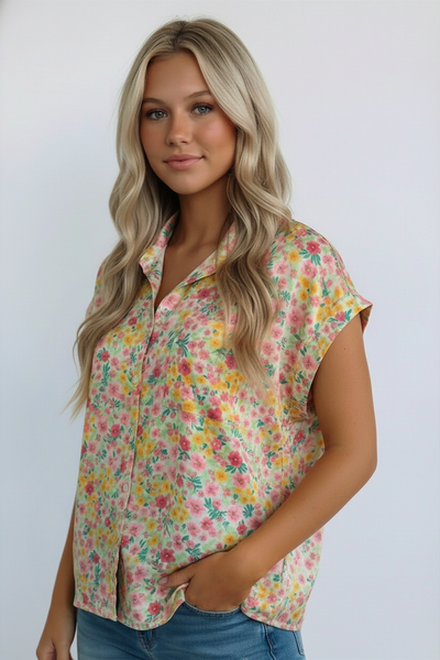 Sunny Garden Button Down Top