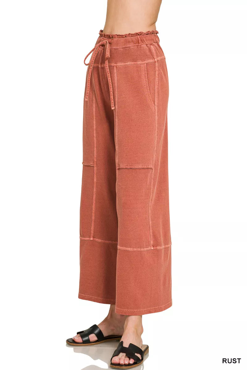 Zenana French Terry Washed Exposed-seam Wide Leg Pants – Market