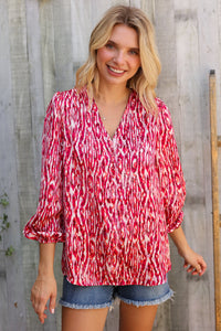 Perfectly You Berry Satin Button-Down V Neck Blouse