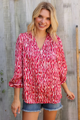 Perfectly You Berry Satin Button-Down V Neck Blouse